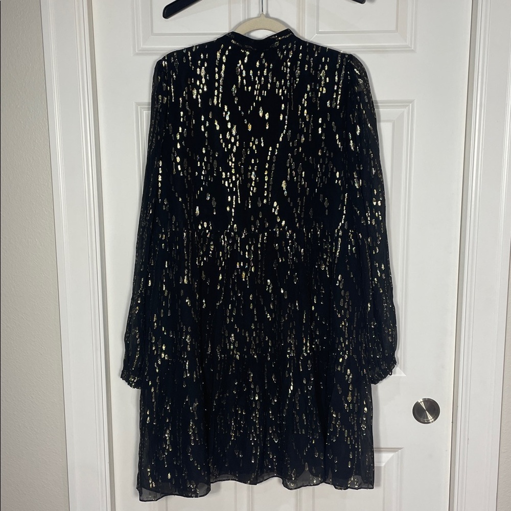 Lilly Pulitzer Winona Silk Dress Size XL Swing Onyx Fish Clip Gold Chiffon Black - Picture 7 of 17